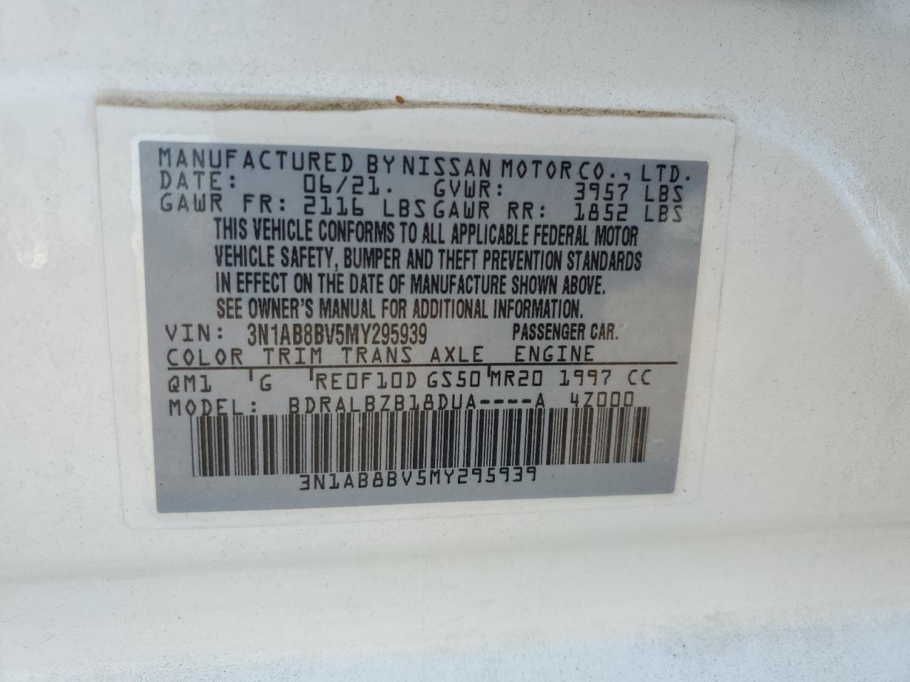 3n1ab8bv5my295939 3N1AB8BV5MY295939 2021 Nissan Sentra S