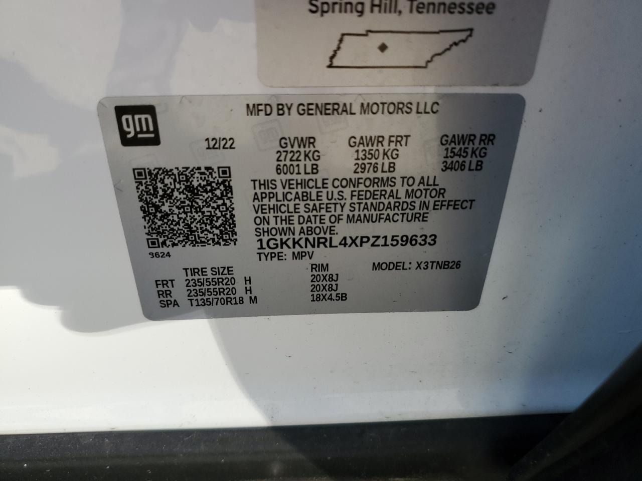 1GKKNRL4XPZ159633 2023 GMC Acadia Sle