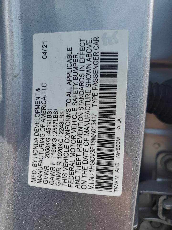 2021 Honda Accord Hybrid VIN: 1HGCV3F16MA013417 Lot: 67406694