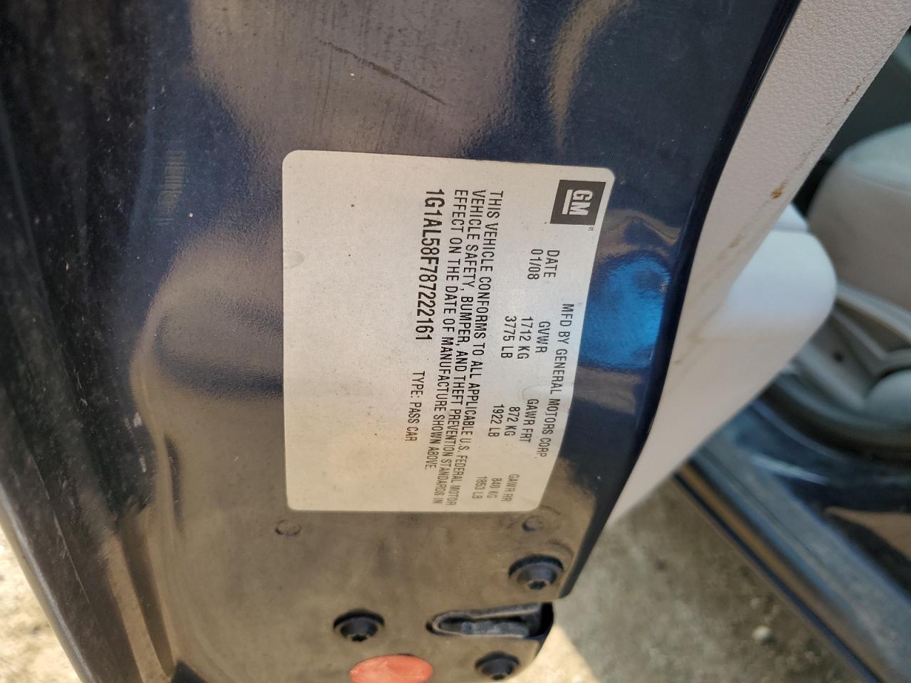 2008 Chevrolet Cobalt Lt VIN: 1G1AL58F787222161 Lot: 68582384