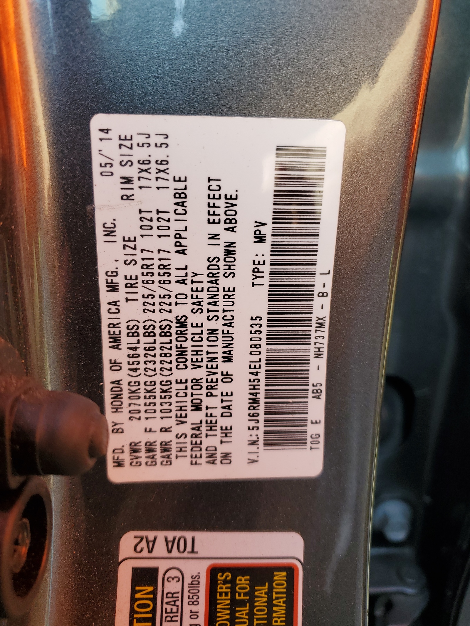 5J6RM4H54EL080535 2014 Honda Cr-V Ex