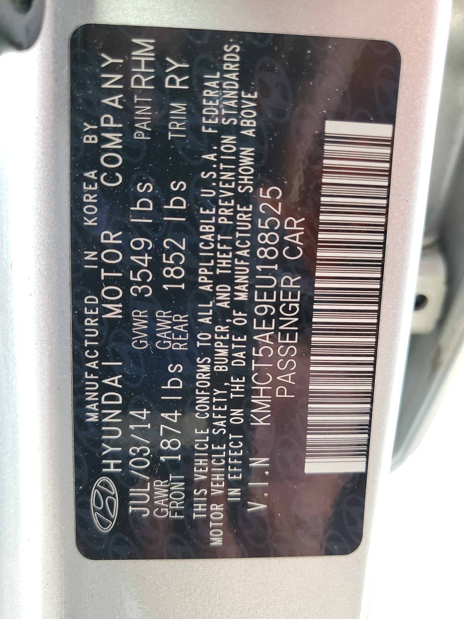 KMHCT5AE9EU188525 2014 Hyundai Accent Gls