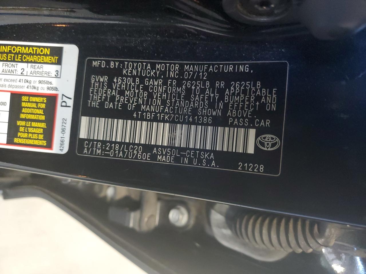 4T1BF1FK7CU141386 2012 Toyota Camry Base