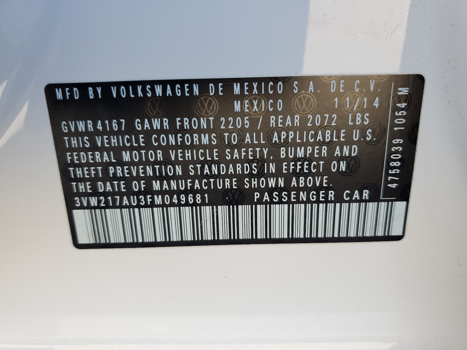 3VW217AU3FM049681 2015 Volkswagen Golf