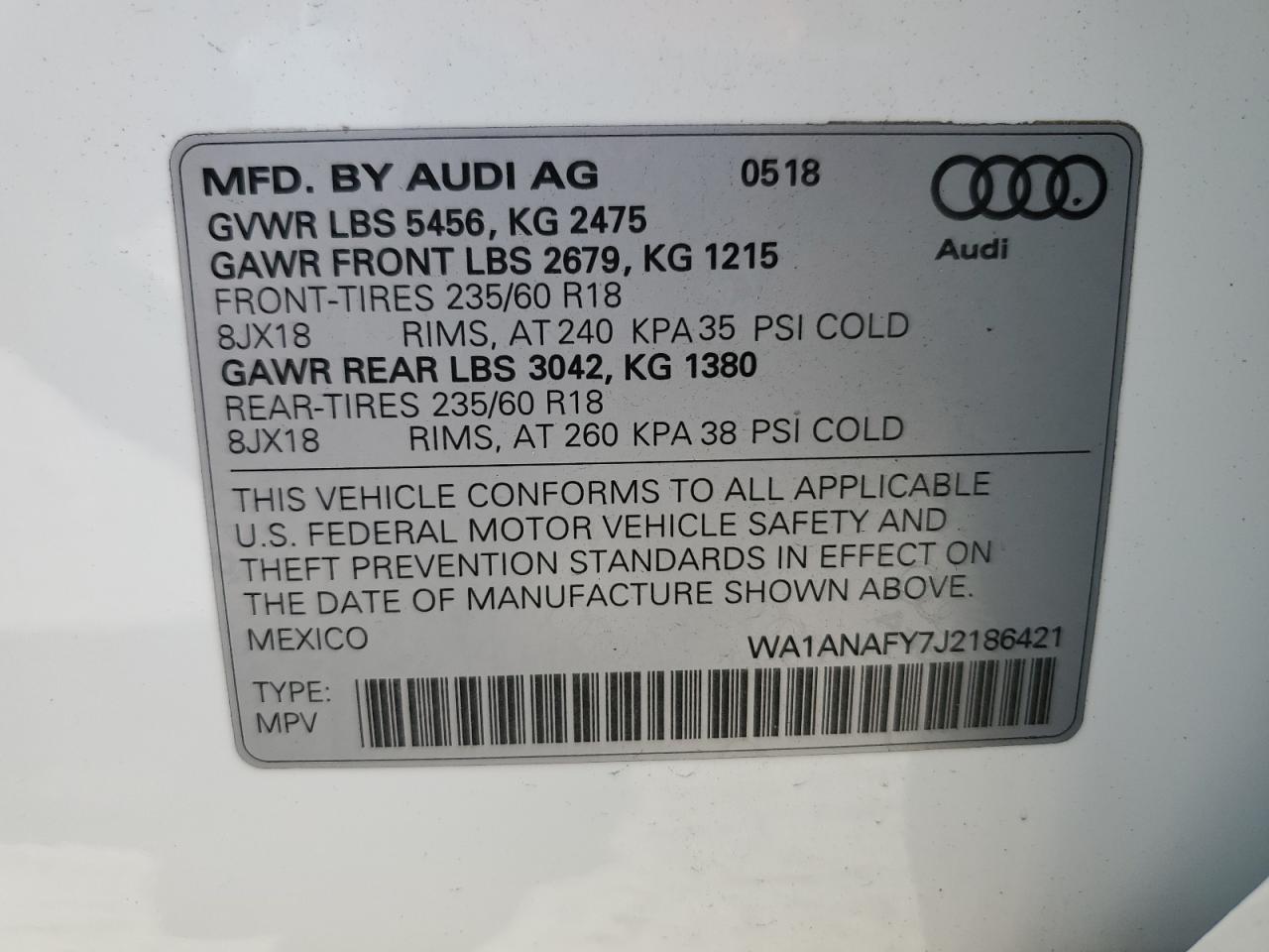 WA1ANAFY7J2186421 2018 AUDI Q5 - Image 14