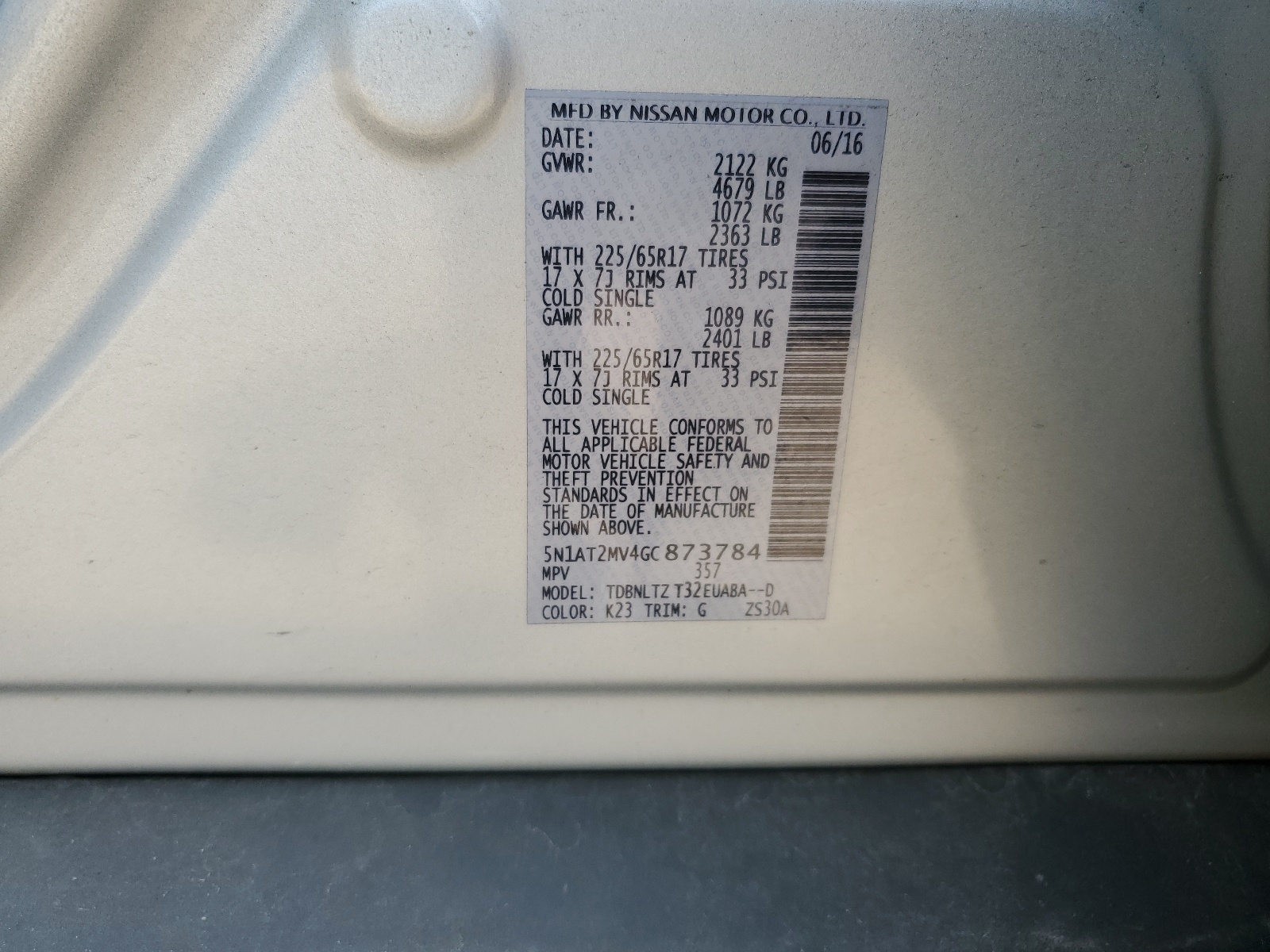 5N1AT2MV4GC873784 2016 Nissan Rogue S