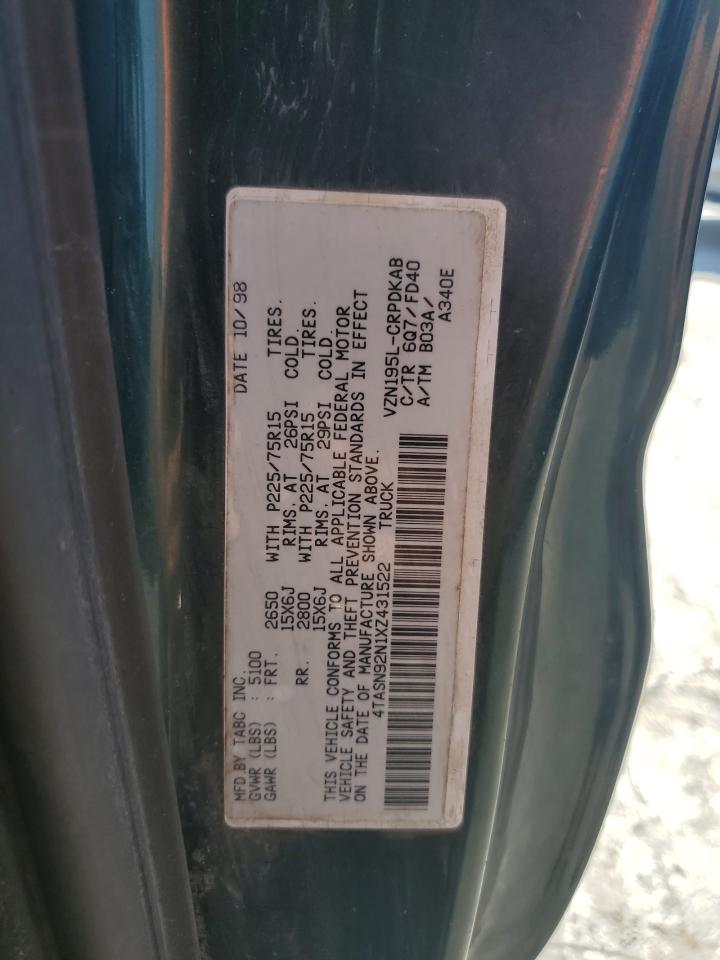 1999 Toyota Tacoma Xtracab Prerunner VIN: 4TASN92N1XZ431522 Lot: 69303984