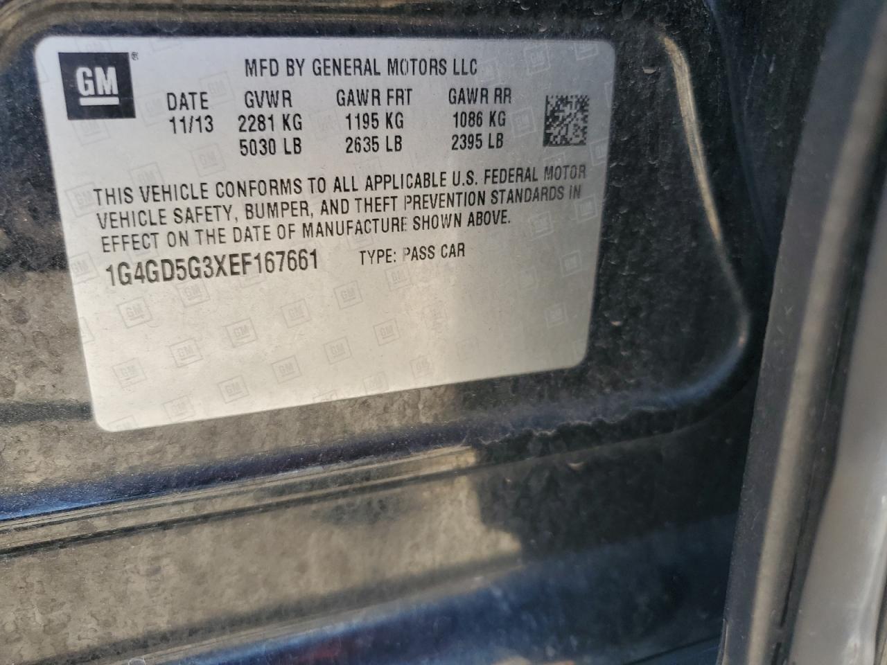 2014 Buick Lacrosse Premium VIN: 1G4GD5G3XEF167661 Lot: 65361724