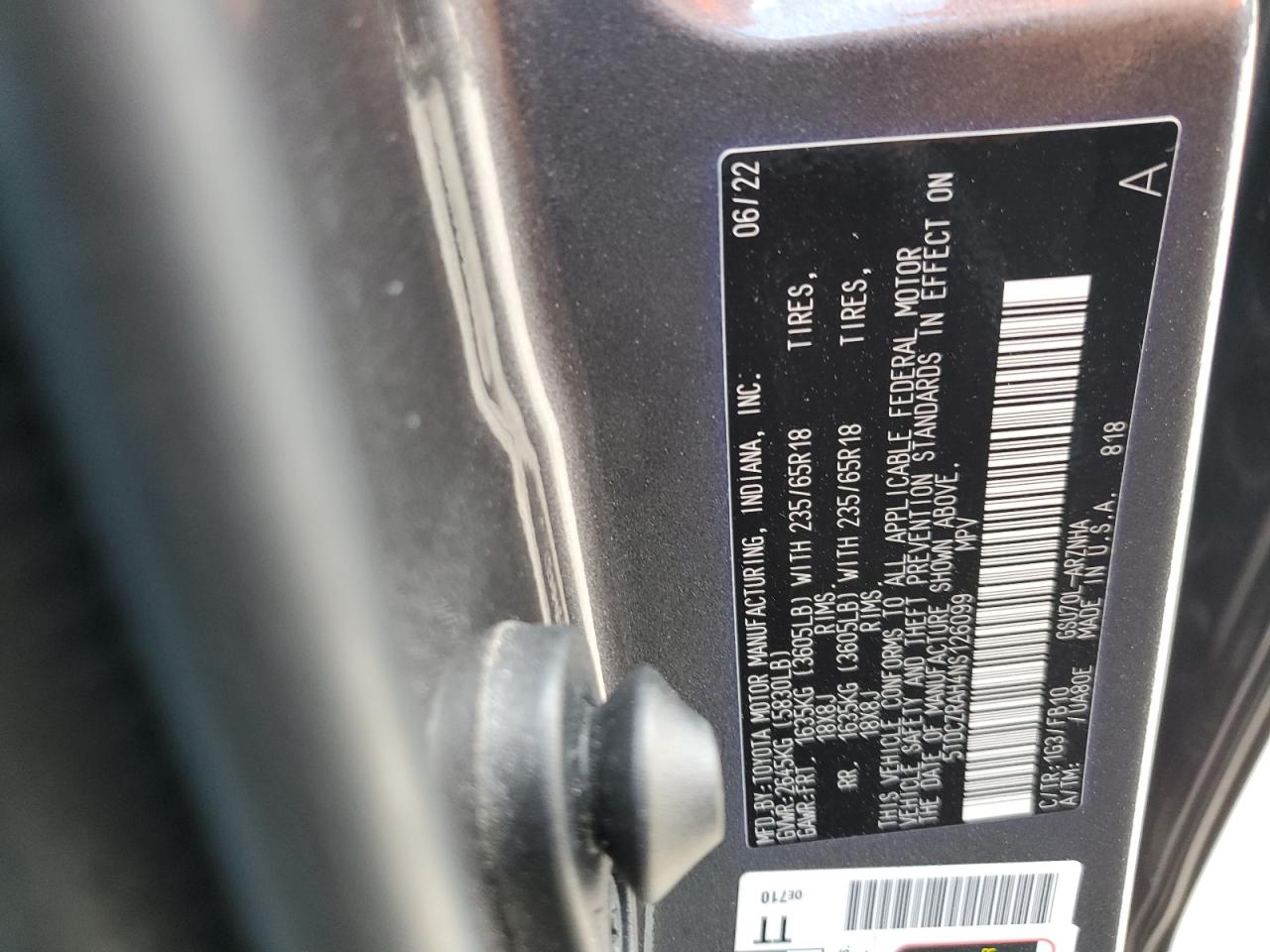 2022 Toyota Highlander L VIN: 5TDCZRAH4NS126099 Lot: 67290564