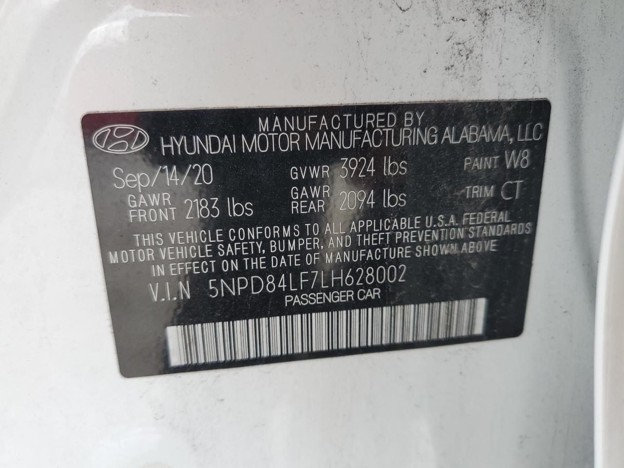 2020 Hyundai Elantra Sel VIN: 5NPD84LF7LH628002 Lot: 68206554