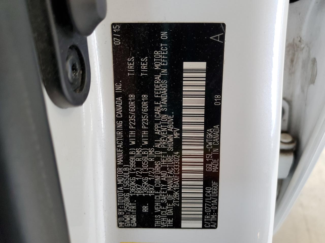 2015 Lexus Rx 350 Base VIN: 2T2BK1BAXFC333024 Lot: 66017174