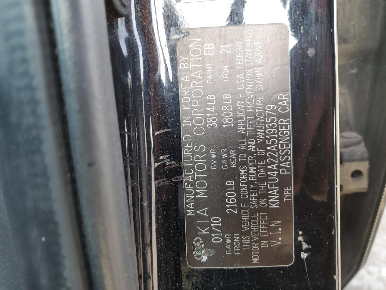 2010 Kia Forte Ex VIN: KNAFU4A22A5193579 Lot: 65725734