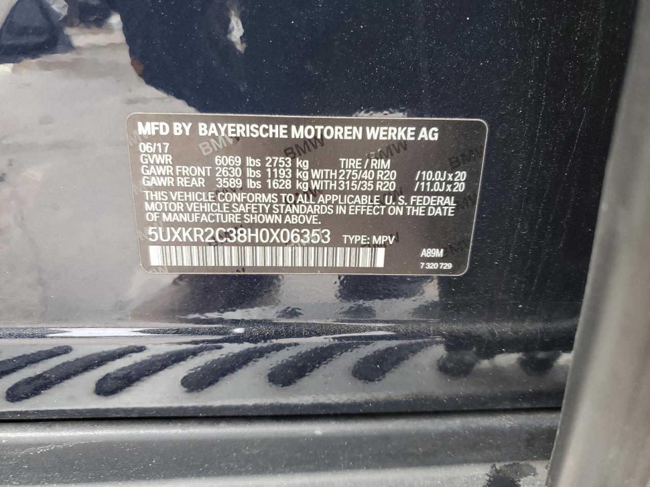 2017 BMW X5 Sdrive35I VIN: 5UXKR2C38H0X06353 Lot: 69365094