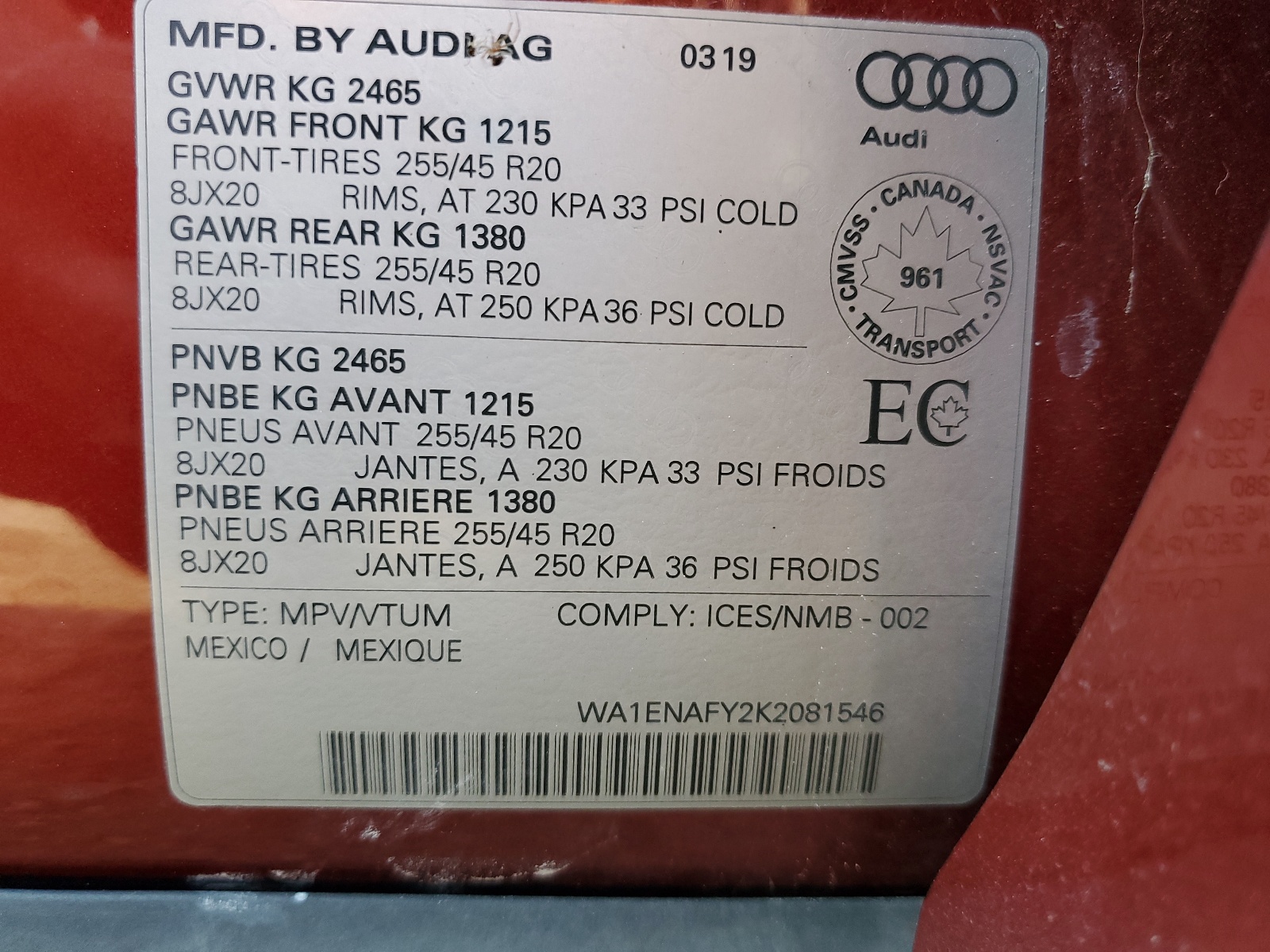 WA1ENAFY2K2081546 2019 Audi Q5 Progressiv S-Line