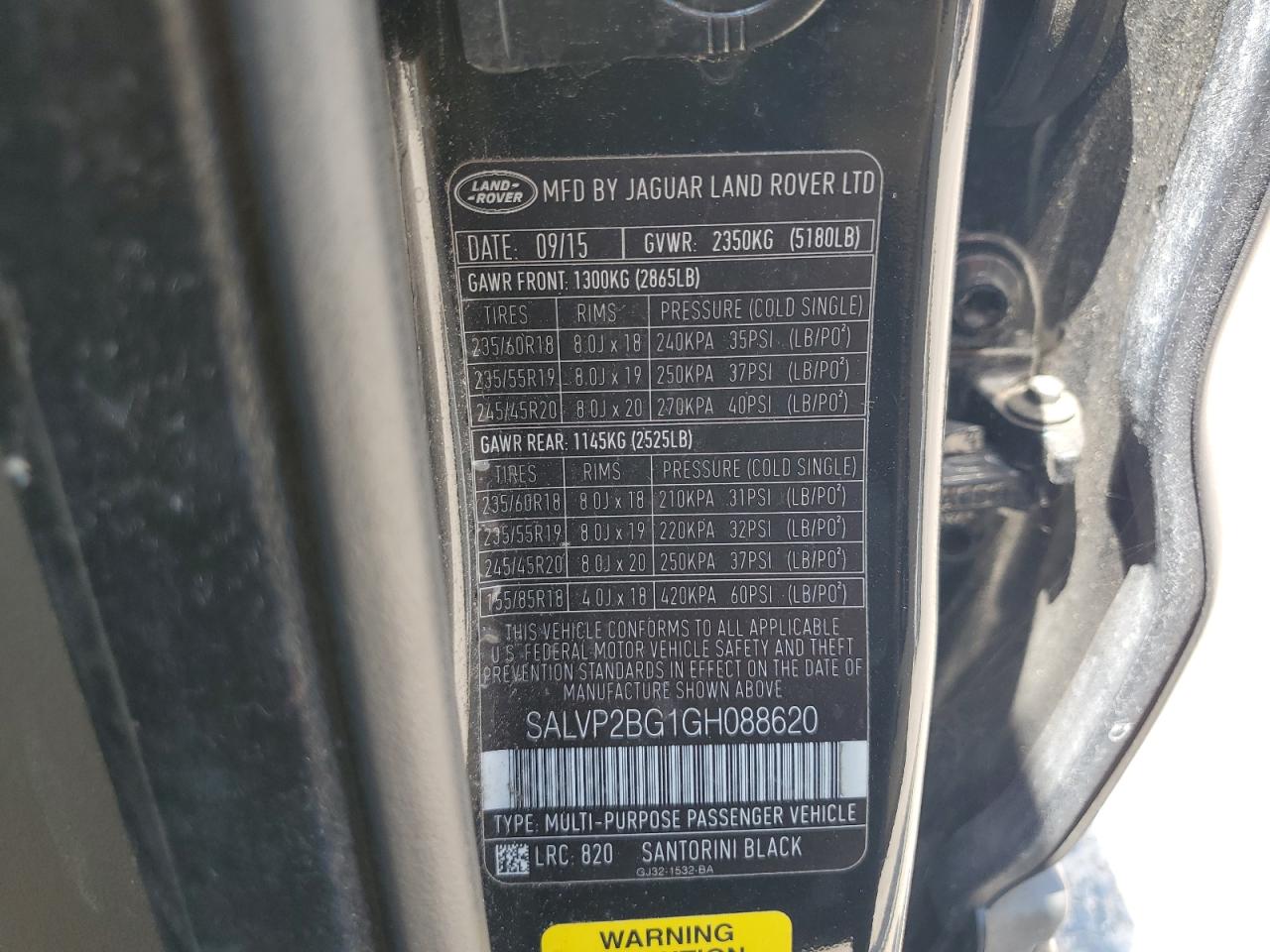 2016 Land Rover Range Rover Evoque Se VIN: SALVP2BG1GH088620 Lot: 66547644