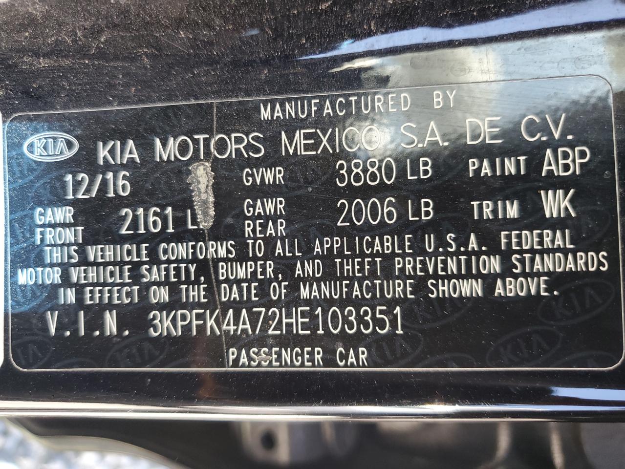 3KPFK4A72HE103351 2017 Kia Forte Lx