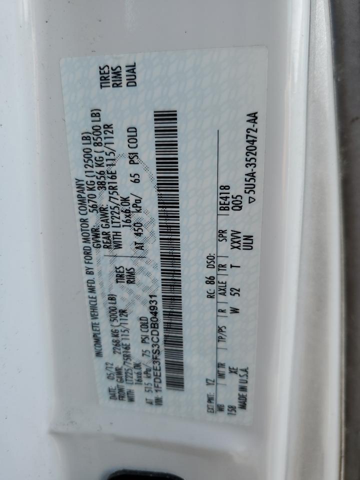 2012 Ford Econoline E350 Super Duty Cutaway Van VIN: 1FDEE3FS3CDB04931 Lot: 69467994