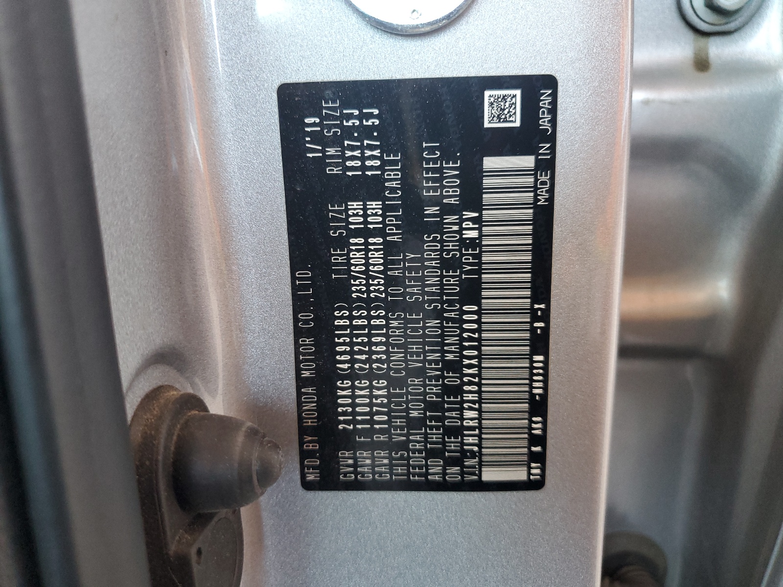 JHLRW2H82KX012000 2019 Honda Cr-V Exl