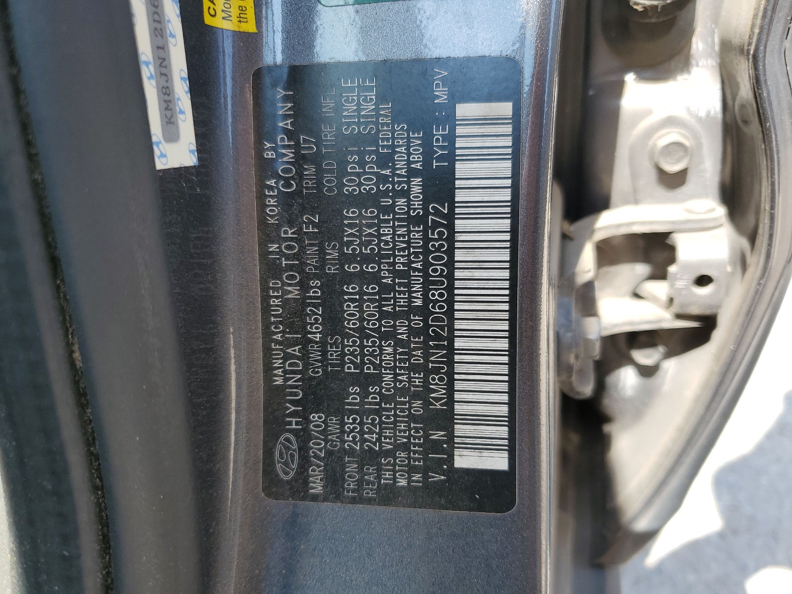 KM8JN12D68U903572 2008 Hyundai Tucson Se