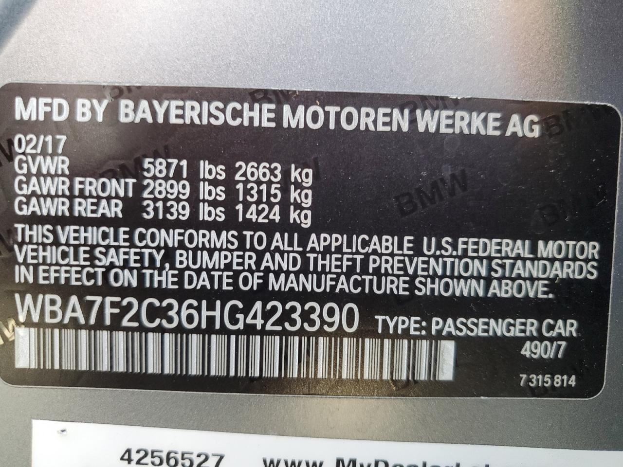 WBA7F2C36HG423390 2017 BMW 750 Xi