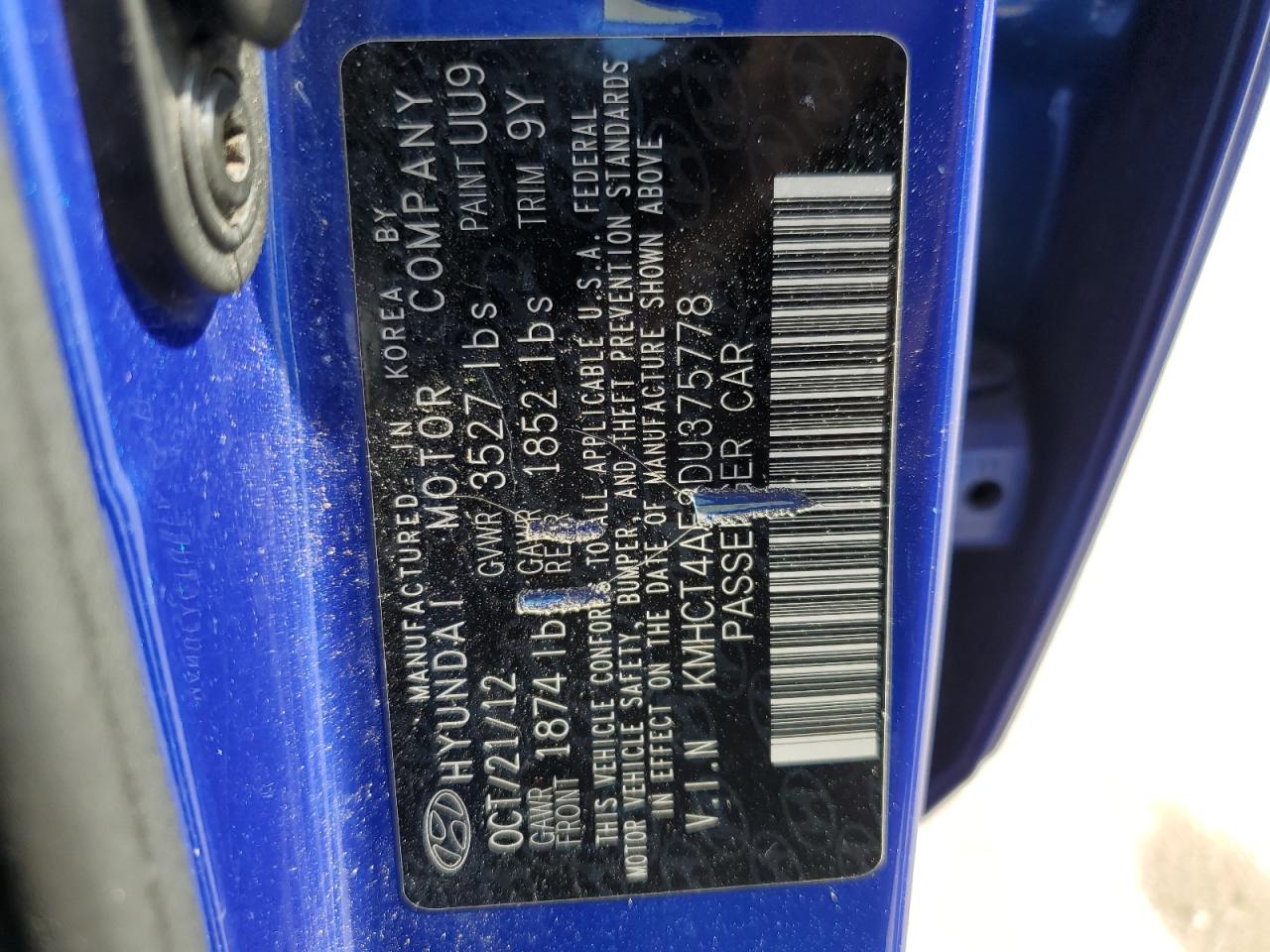 2013 Hyundai Accent Gls VIN: KMHCT4AE8DU375778 Lot: 67239194