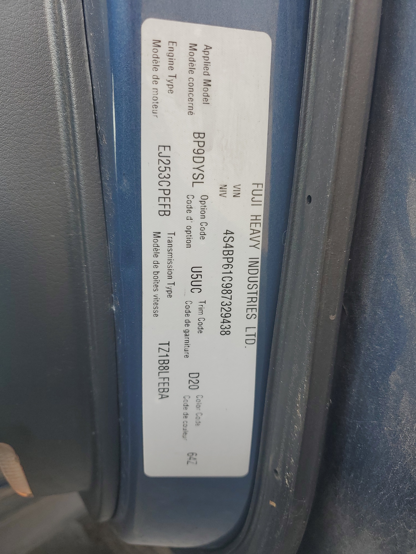 4S4BP61C987329438 2008 Subaru Outback 2.5I