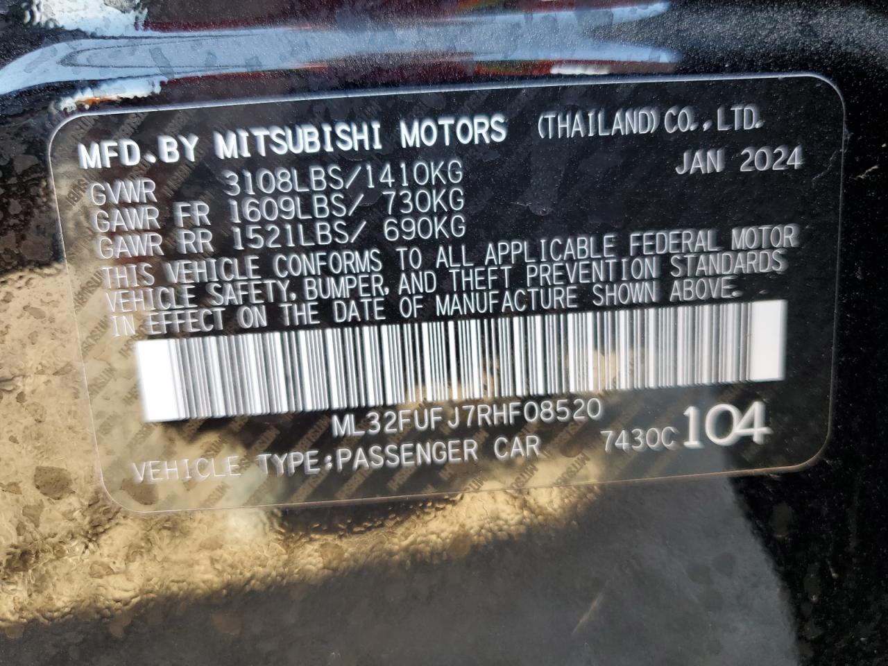 ML32FUFJ7RHF08520 2024 Mitsubishi Mirage G4 Es