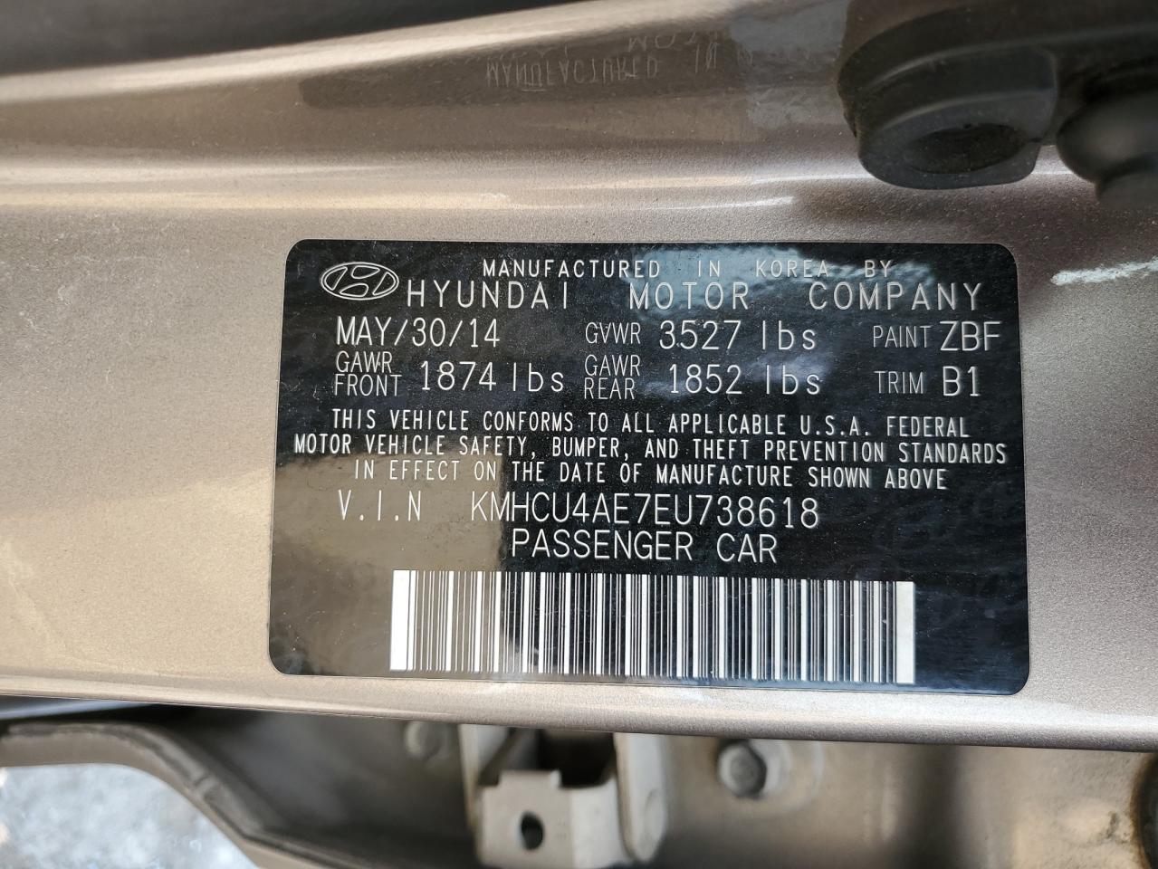 KMHCU4AE7EU738618 2014 Hyundai Accent Gls