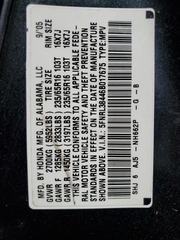 5FNRL38446B017675 2006 Honda Odyssey Ex