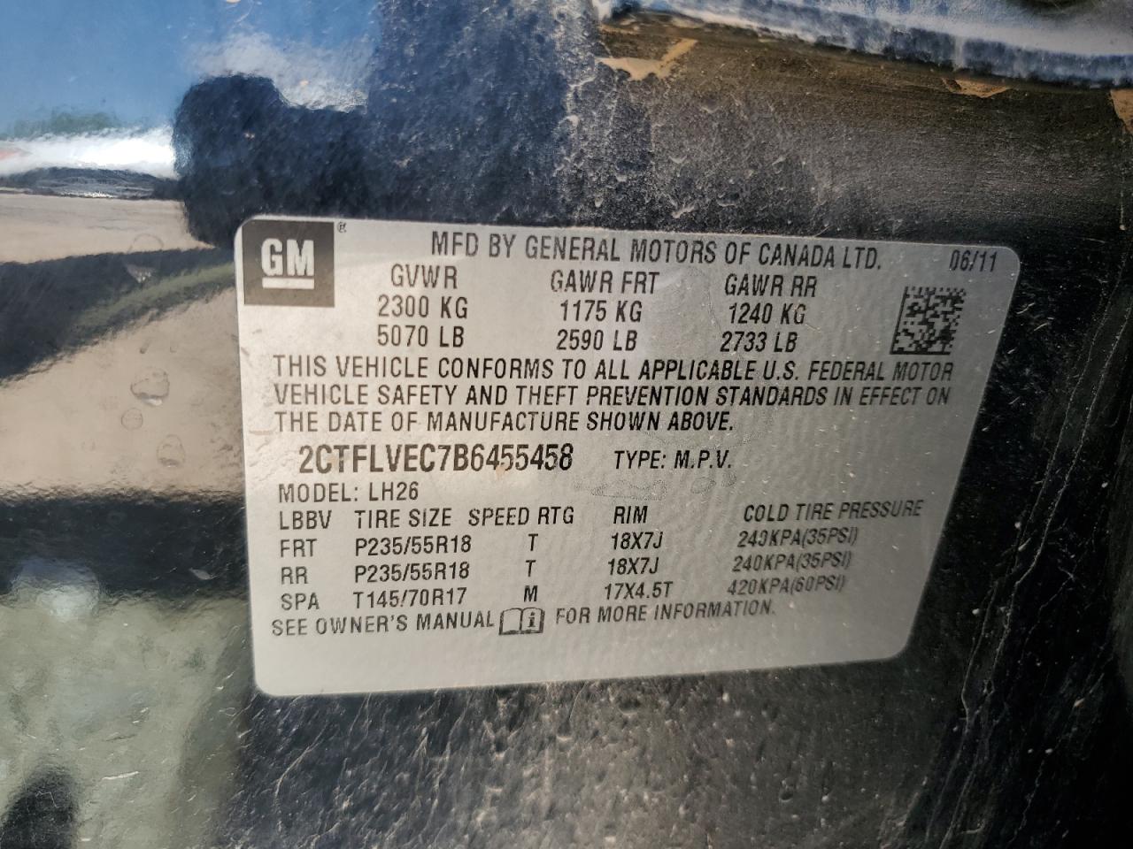 2CTFLVEC7B6455458 2011 GMC Terrain Slt