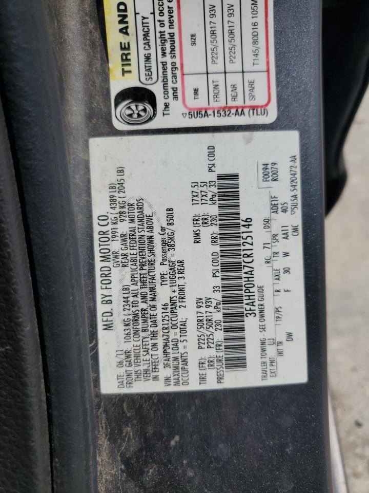 2012 Ford Fusion Se VIN: 3FAHP0HA7CR125146 Lot: 66935284