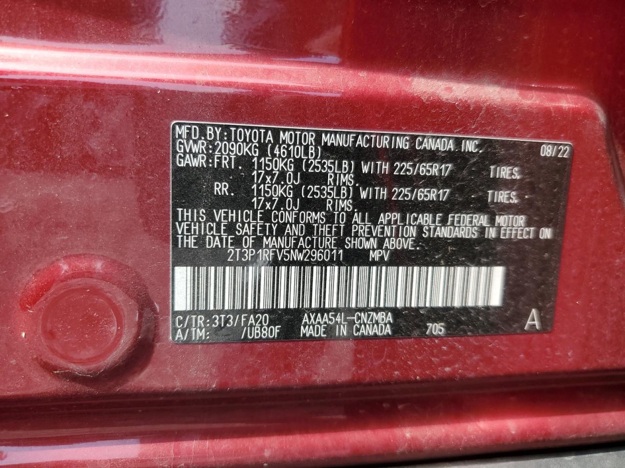 2022 Toyota Rav4 Xle VIN: 2T3P1RFV5NW296011 Lot: 65972124