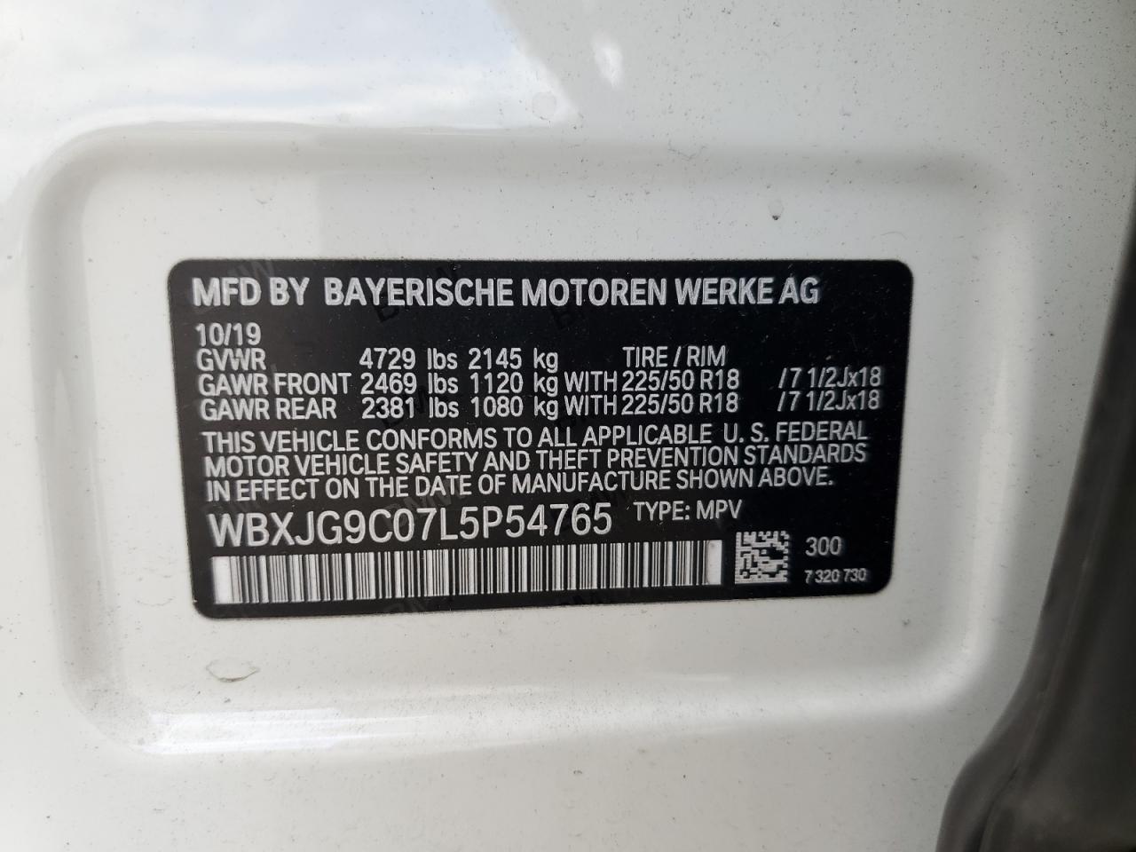 2020 BMW X1 xDrive28I VIN: WBXJG9C07L5P54765 Lot: 68530724