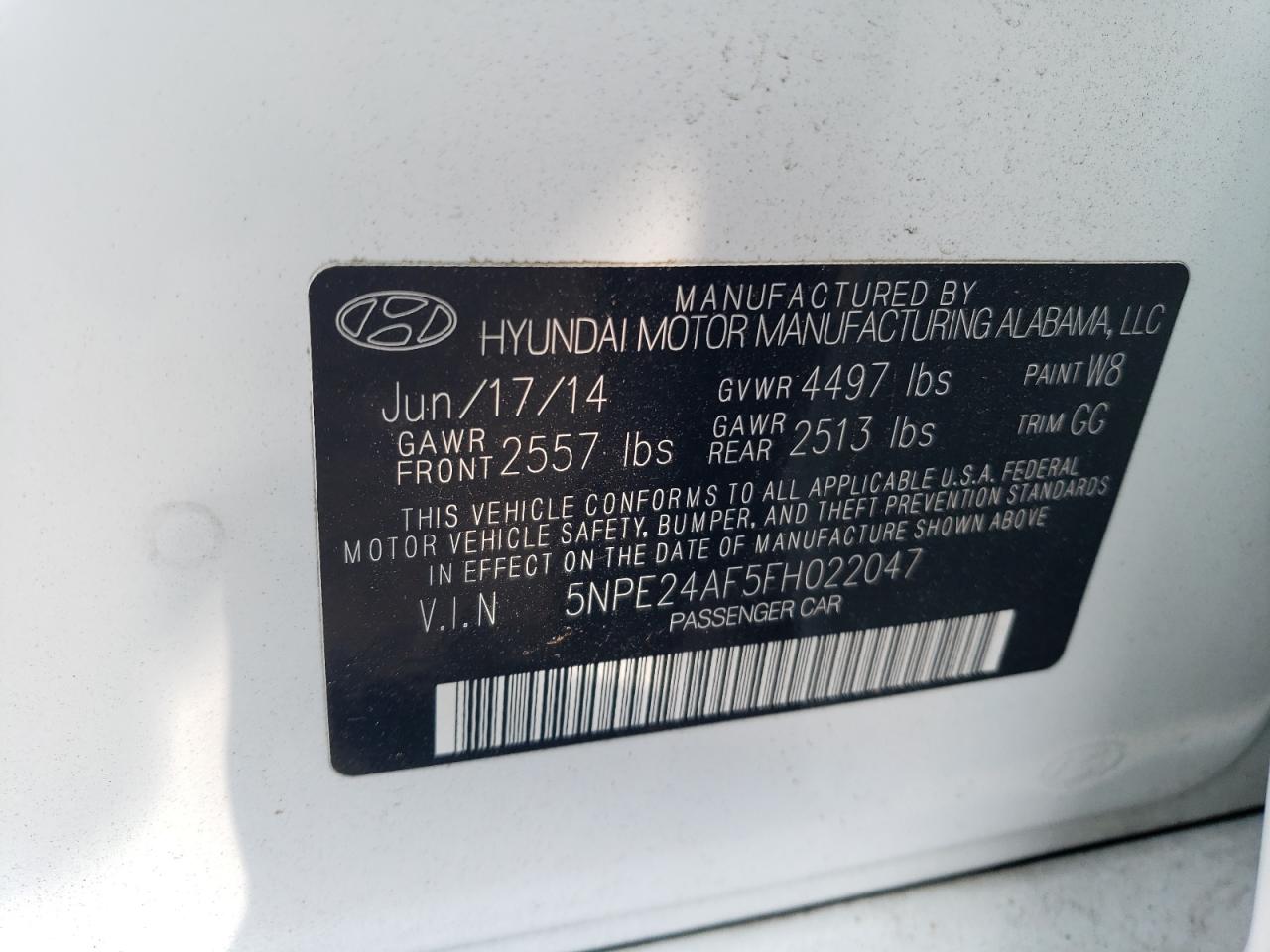 5NPE24AF5FH022047 2015 Hyundai Sonata Se