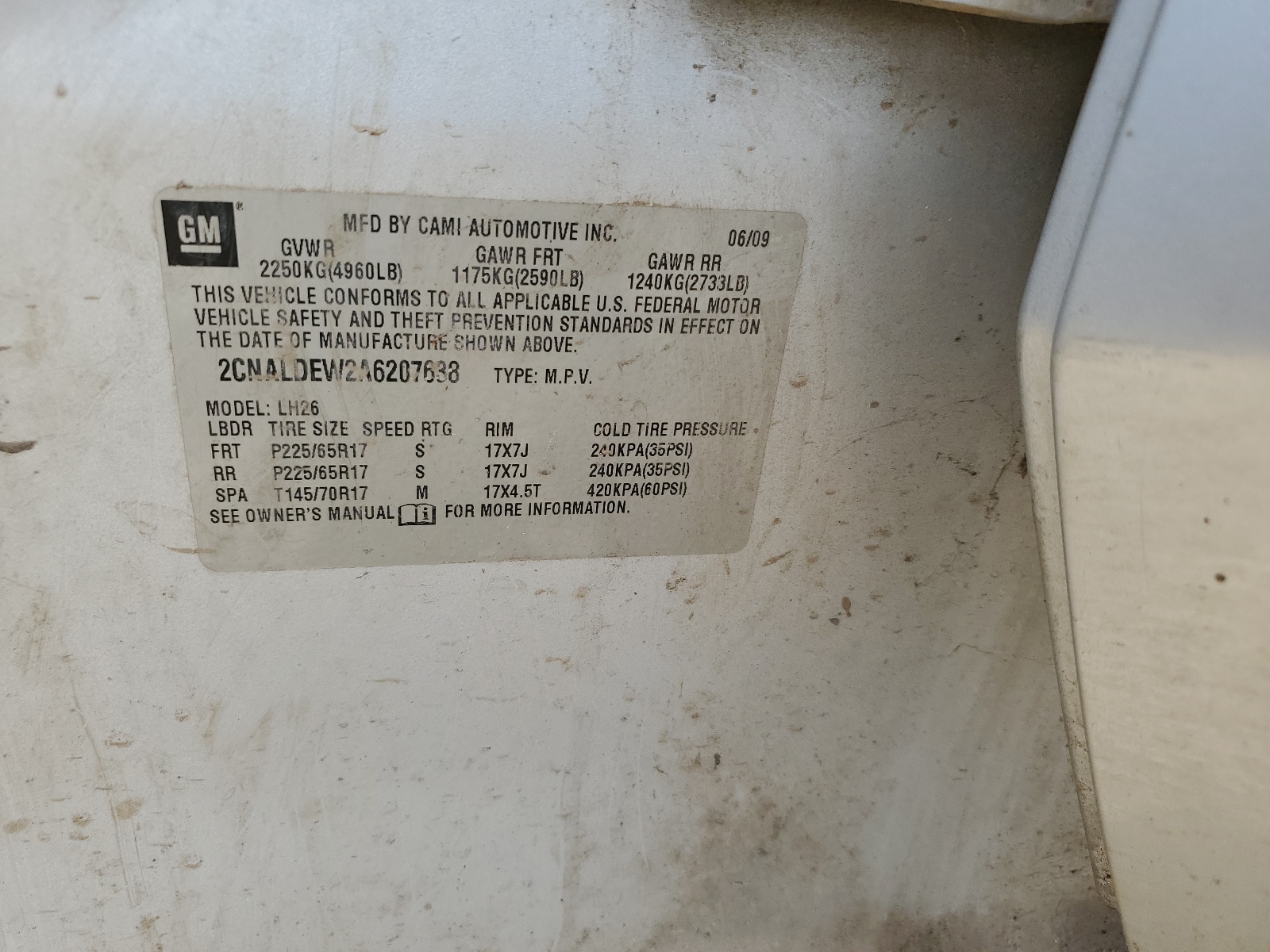 2CNALDEW2A6207638 2010 Chevrolet Equinox Lt