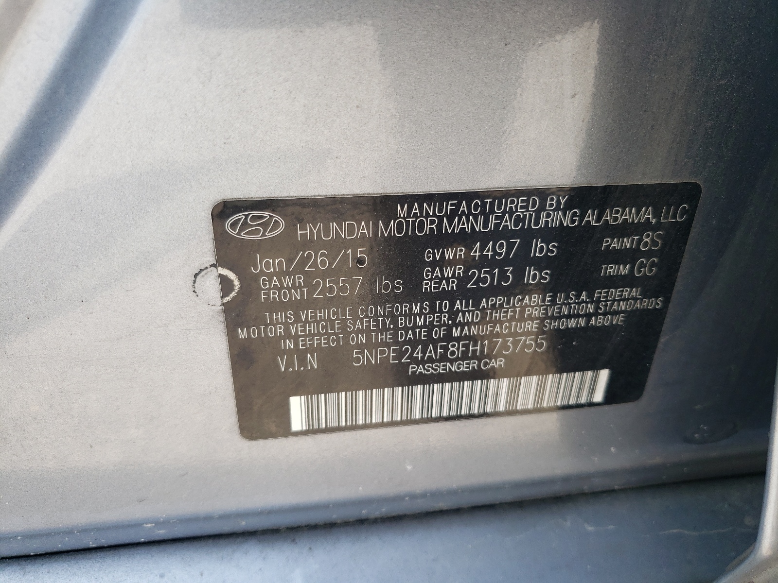 5NPE24AF8FH173755 2015 Hyundai Sonata Se