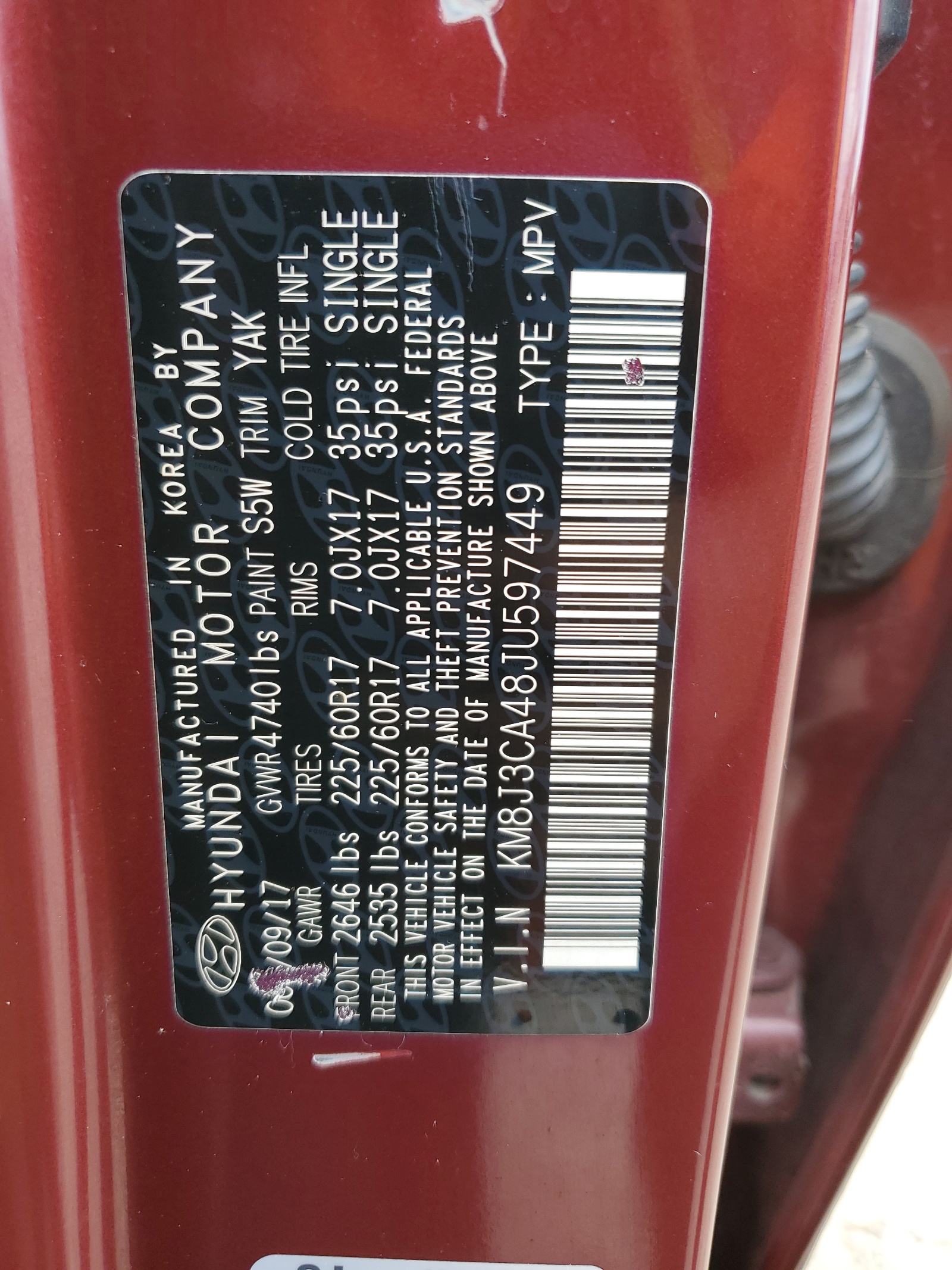 KM8J3CA48JU597449 2018 Hyundai Tucson Sel