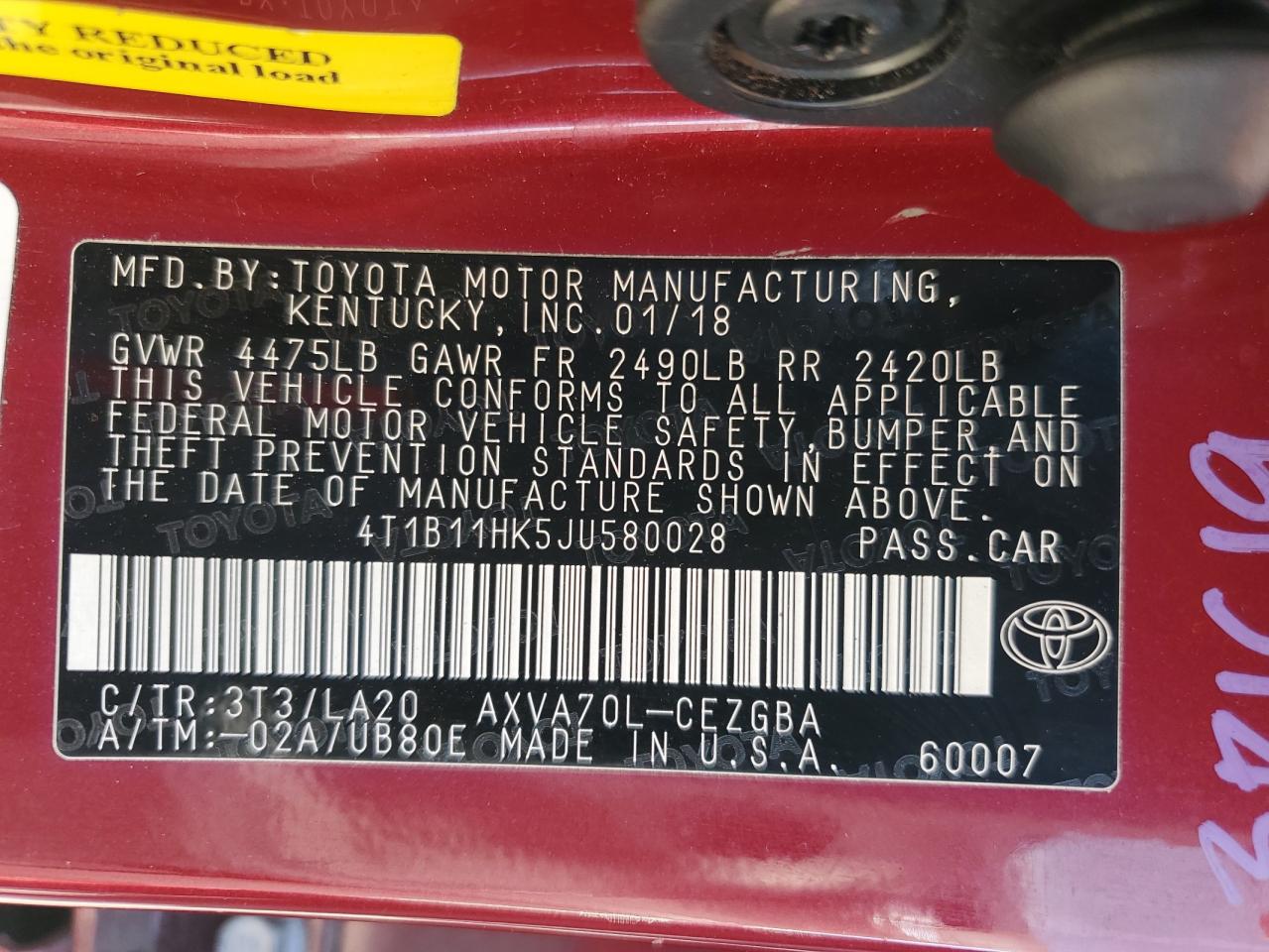 4T1B11HK5JU580028 2018 TOYOTA CAMRY - Image 14