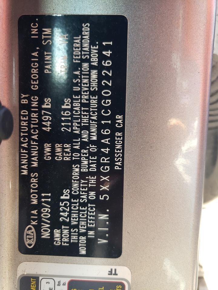 2012 Kia Optima Sx VIN: 5XXGR4A61CG022641 Lot: 64500195