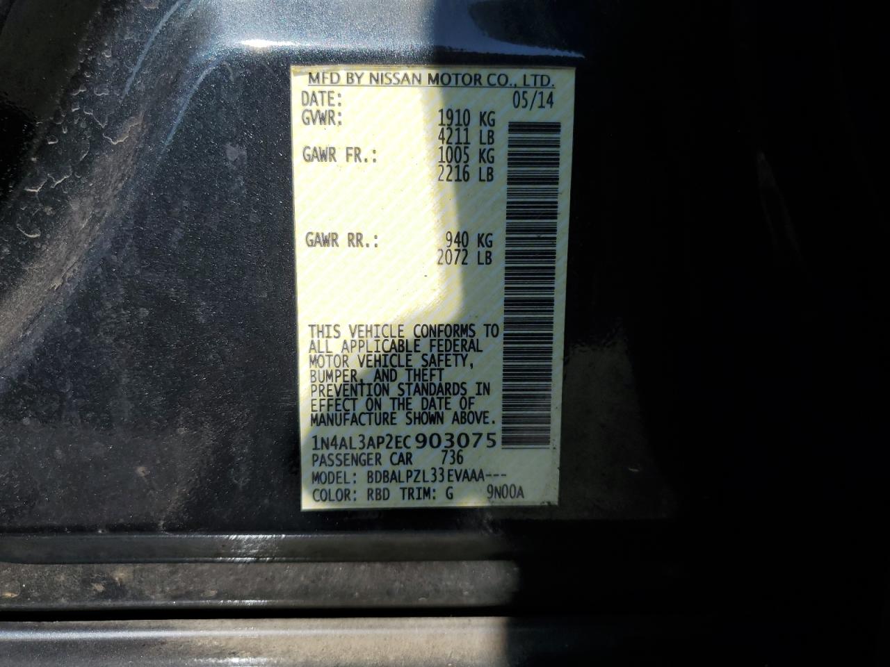 1N4AL3AP2EC903075 2014 Nissan Altima 2.5