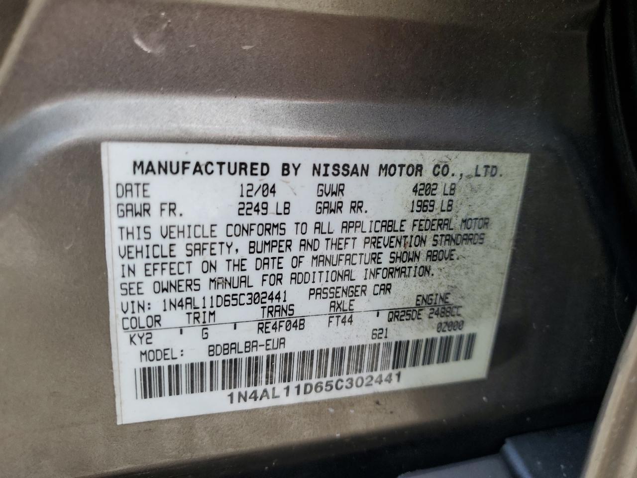 1N4AL11D65C302441 2005 Nissan Altima S