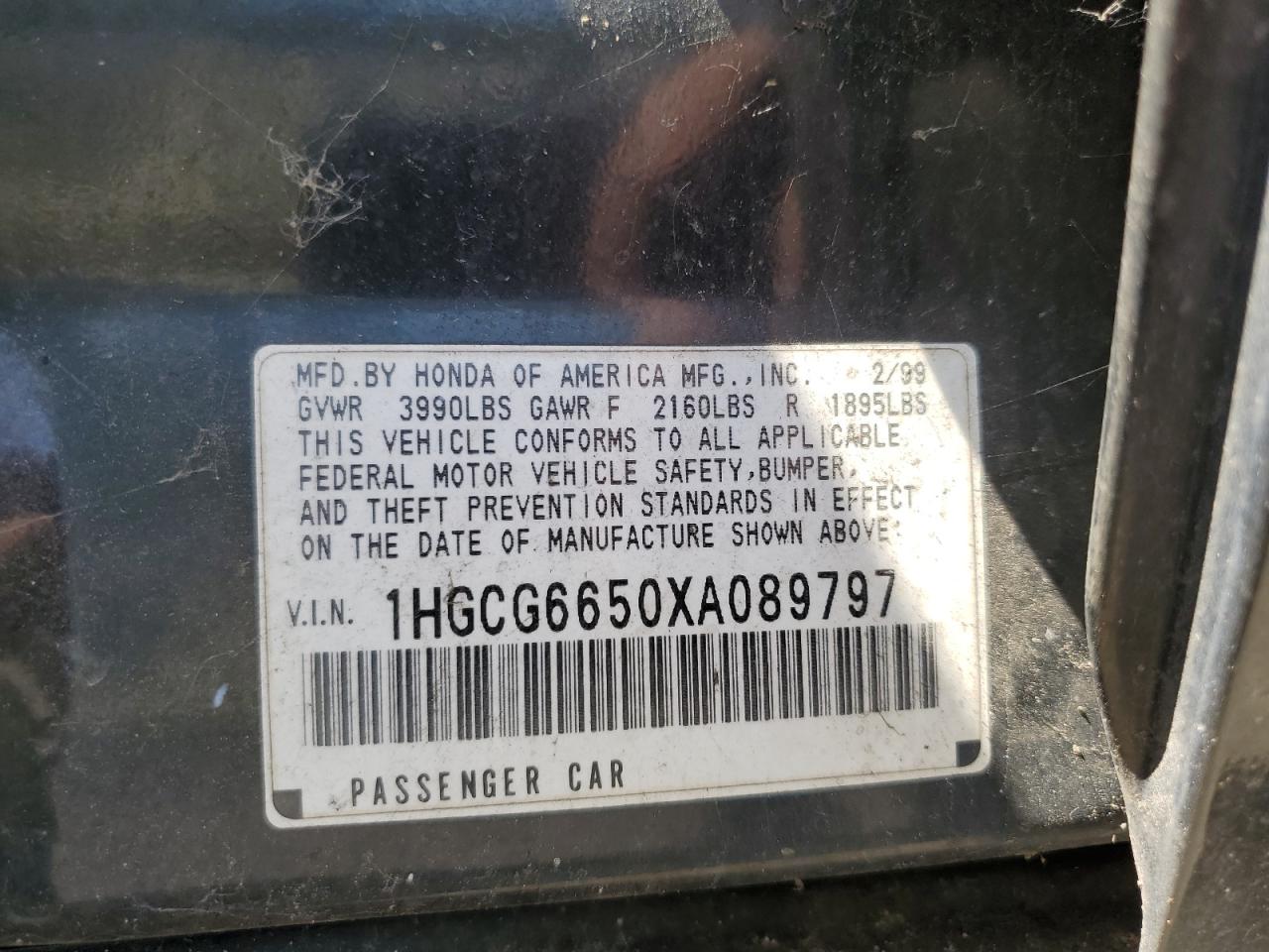1999 Honda Accord Lx VIN: 1HGCG6650XA089797 Lot: 66690544