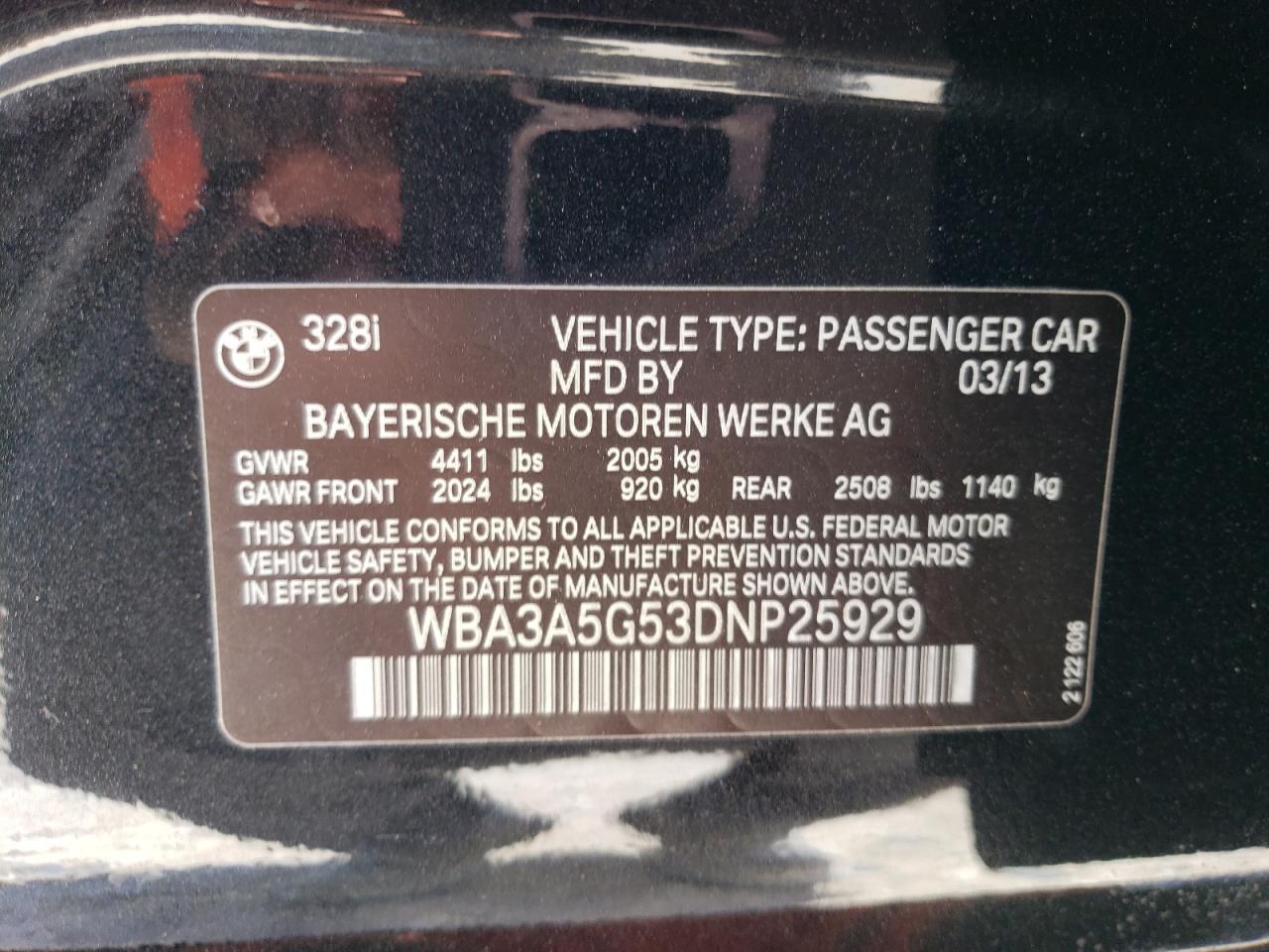 WBA3A5G53DNP25929 2013 BMW 328 I