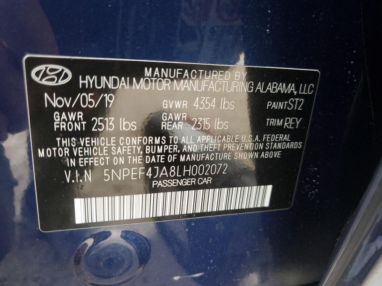 5NPEF4JA8LH002072 2020 Hyundai Sonata Sel