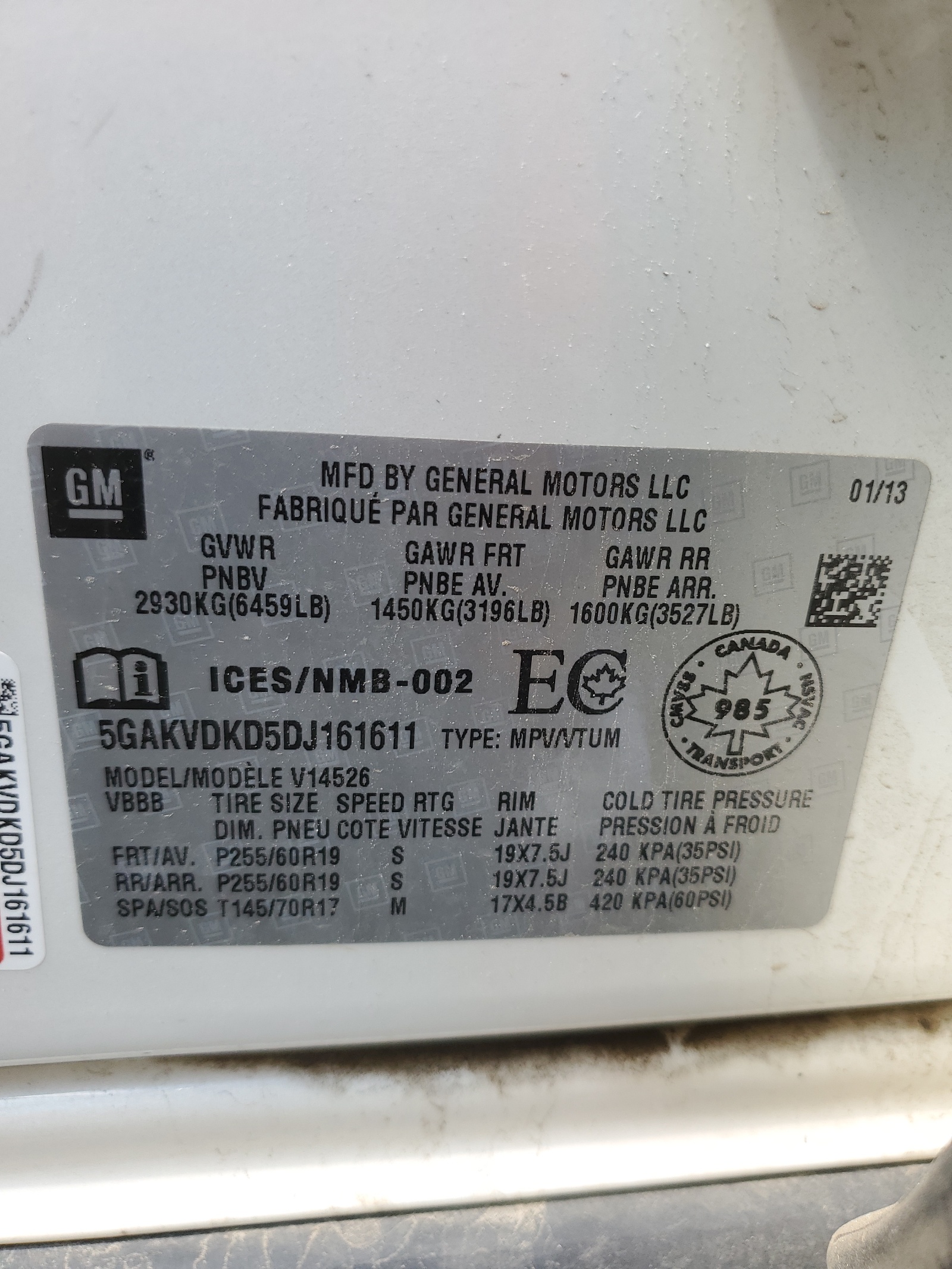 5GAKVDKD5DJ161611 2013 Buick Enclave