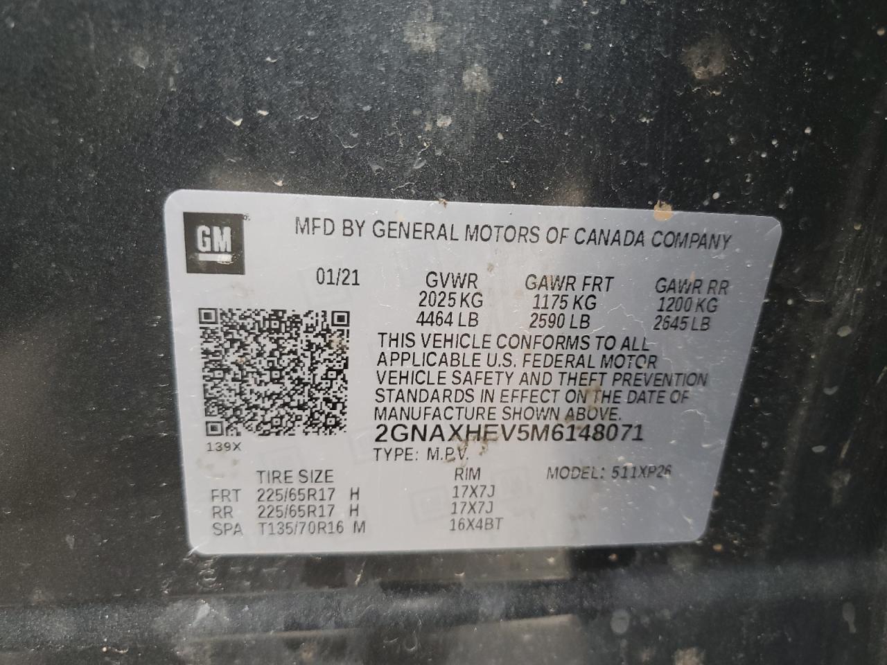 2021 Chevrolet Equinox Ls VIN: 2GNAXHEV5M6148071 Lot: 67697174