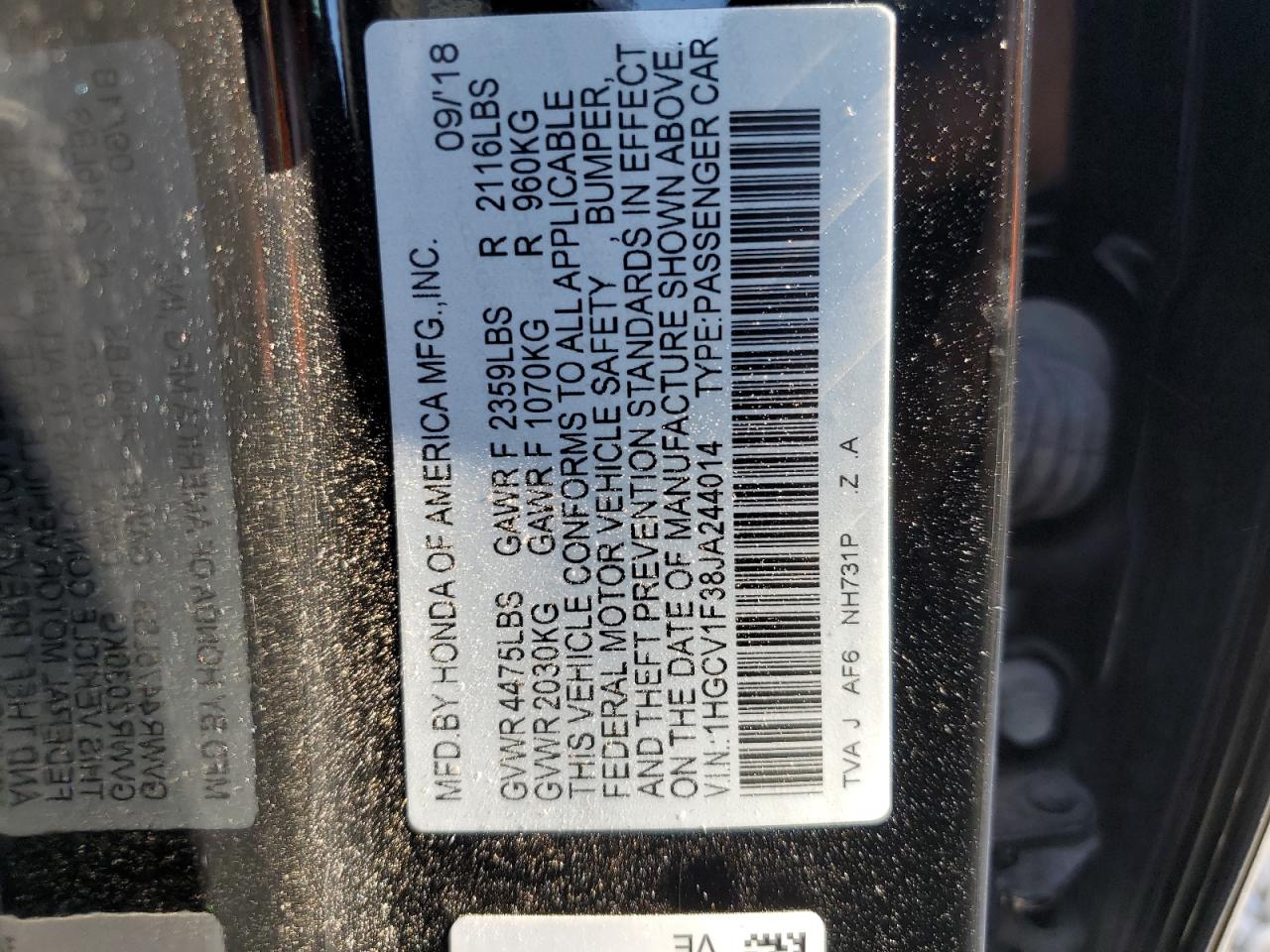 1HGCV1F38JA244014 2018 Honda Accord Sport