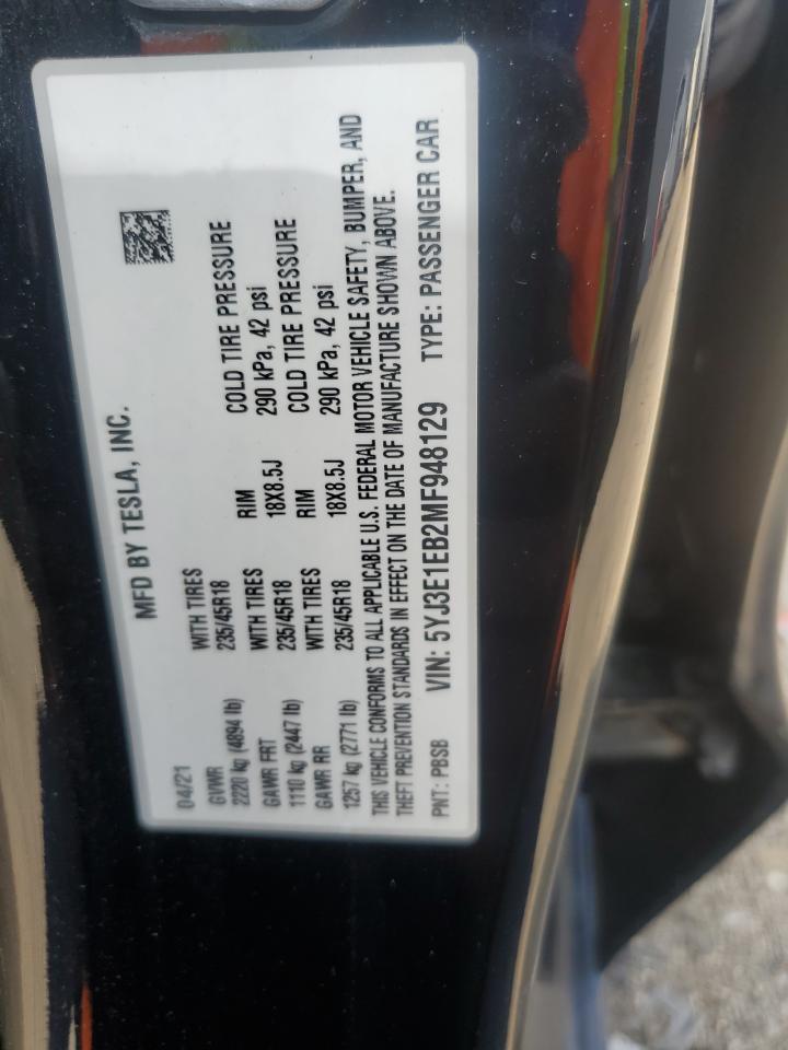 5YJ3E1EB2MF948129 2021 TESLA MODEL 3 - Image 13