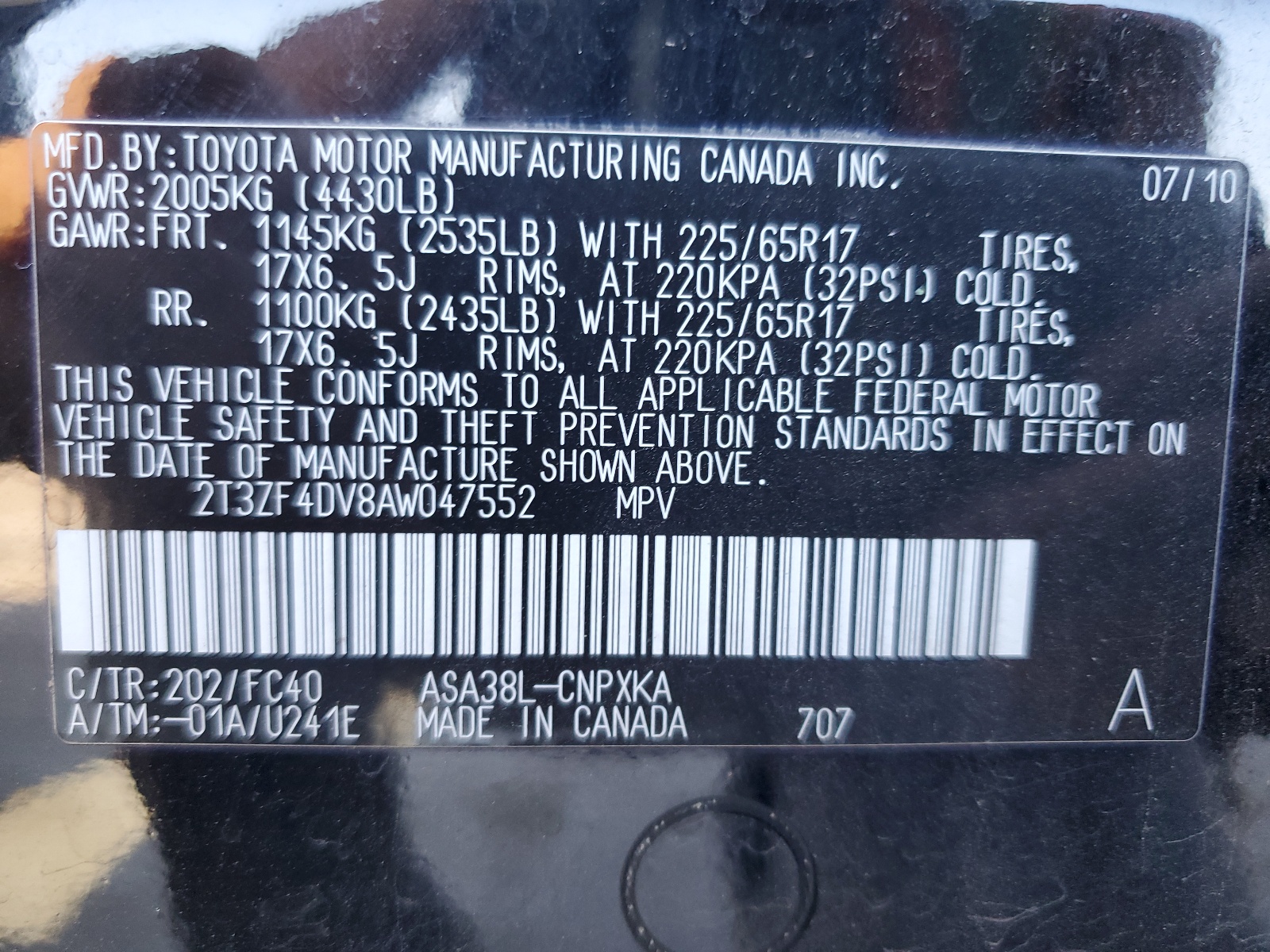 2T3ZF4DV8AW047552 2010 Toyota Rav4