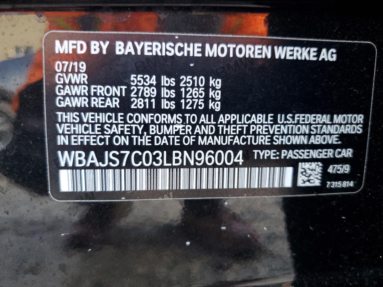 2020 BMW M550Xi VIN: WBAJS7C03LBN96004 Lot: 68795764